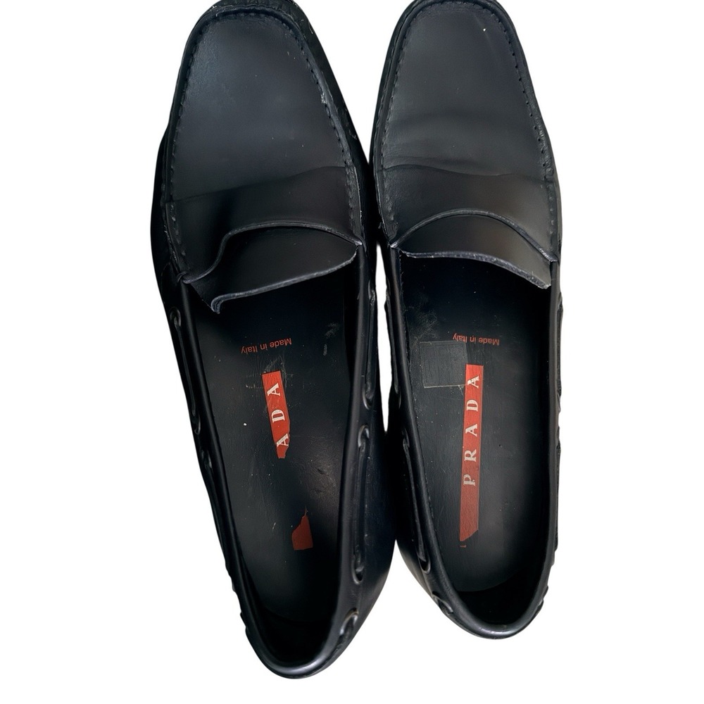 Prada MENS Loafers 8 Black Leather Driving Made In Italy EU 7 Women 9.5 - Picture 7 of 11